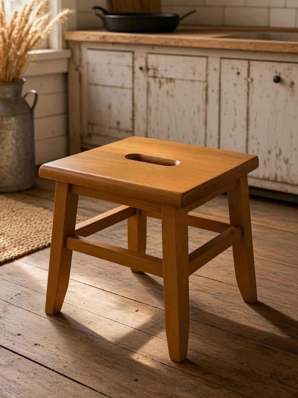 Vintage Wood Stool Bench Finger Slot Milking Plant Stand Farmhouse Country